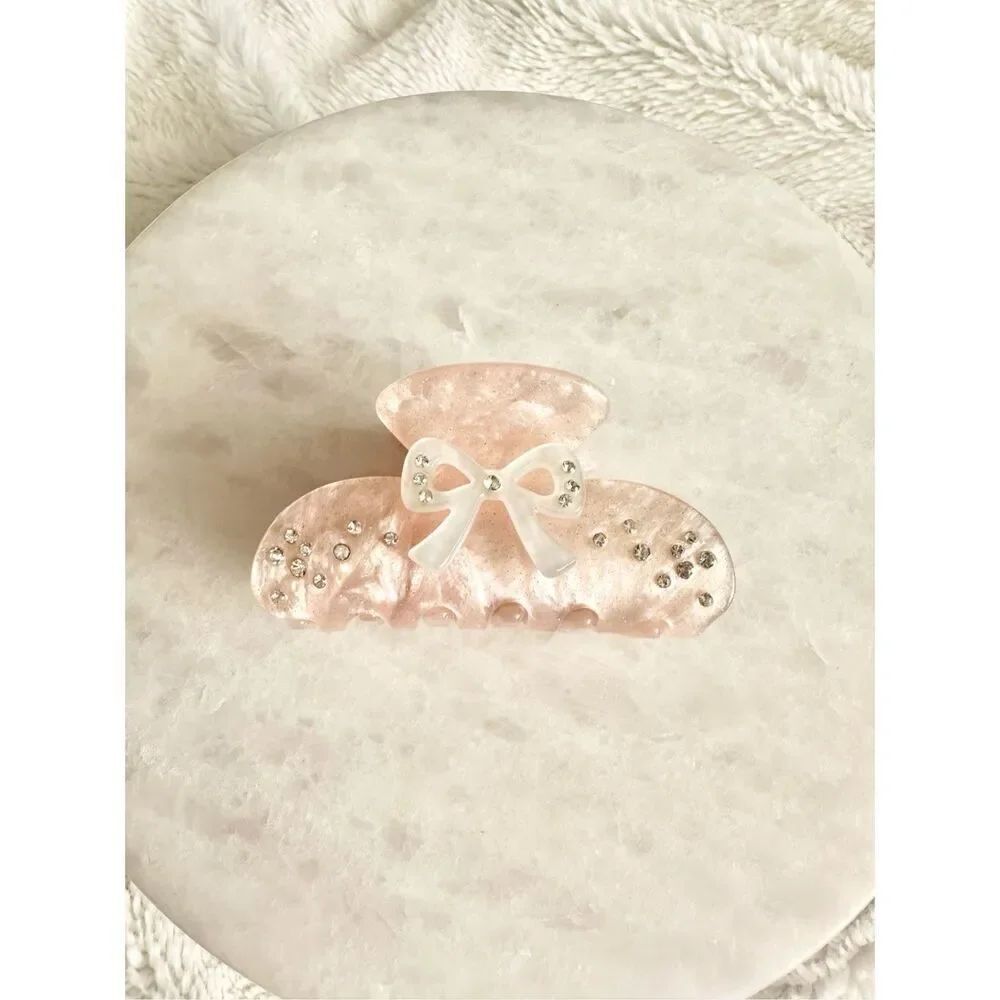 Ballet pink bow hair claw with rhinestones